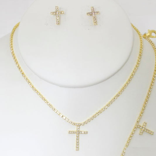 Jewelry-3pcs Rhinestone Cross Set
