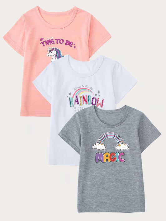 B Toddler Girl 3 Pack Cartoon And Letter Graphic Tee