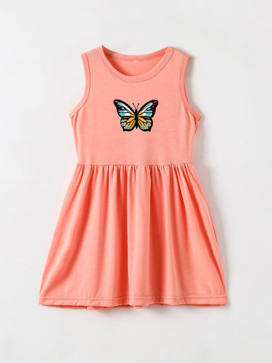 B Toddler Girls Butterfly Print Sleeveless Babydoll Dress